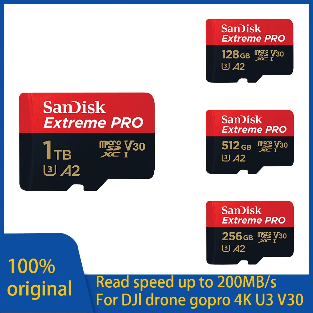 SanDisk ͽƮ  ũ SD 256G, ī޶ DJI UHS-I ޸ ī, ũ SD TF ī, 200 MB/s C10 U3 V30 A2, 4K, 512GB, 64GB, 1TB